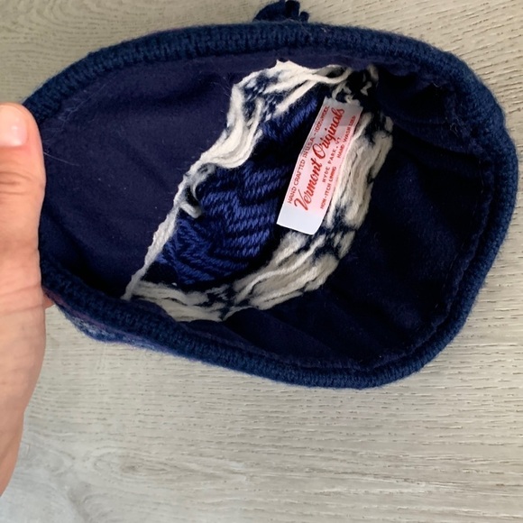 Wool Knit Pull on Vermont Hat Polar fair isle navy purple unisex snowflake - Picture 4 of 8